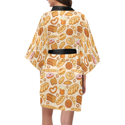 Bread Pattern Print Design 01 Women's Short Kimono