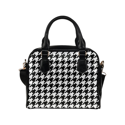 Houndstooth Black White  Pattern Print Design 05 Shoulder Handbag
