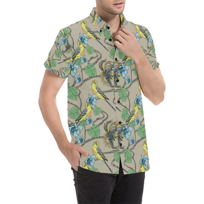 Parakeet Pattern Print Design A02 Men's Short Sleeve Button Up Shirt