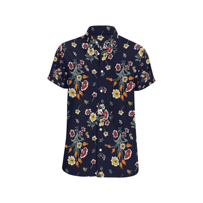 Summer Floral Pattern Print Design SF01 Men's Short Sleeve Button Up Shirt