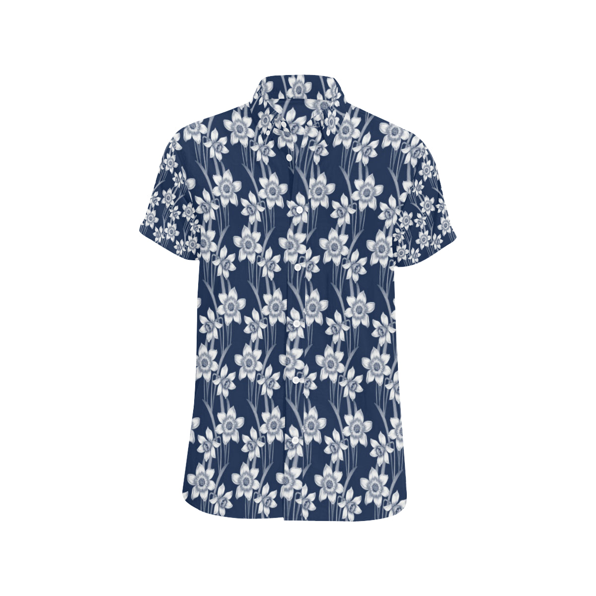 Daffodils Pattern Print Design DF09 Men's Short Sleeve Button Up Shirt
