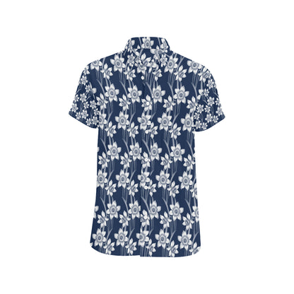 Daffodils Pattern Print Design DF09 Men's Short Sleeve Button Up Shirt
