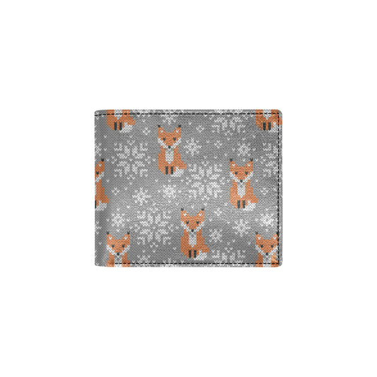 Knit Red Fox Pattern Print Design 02 Men's ID Card Wallet