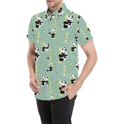 Panda Pattern Print Design A03 Men's Short Sleeve Button Up Shirt