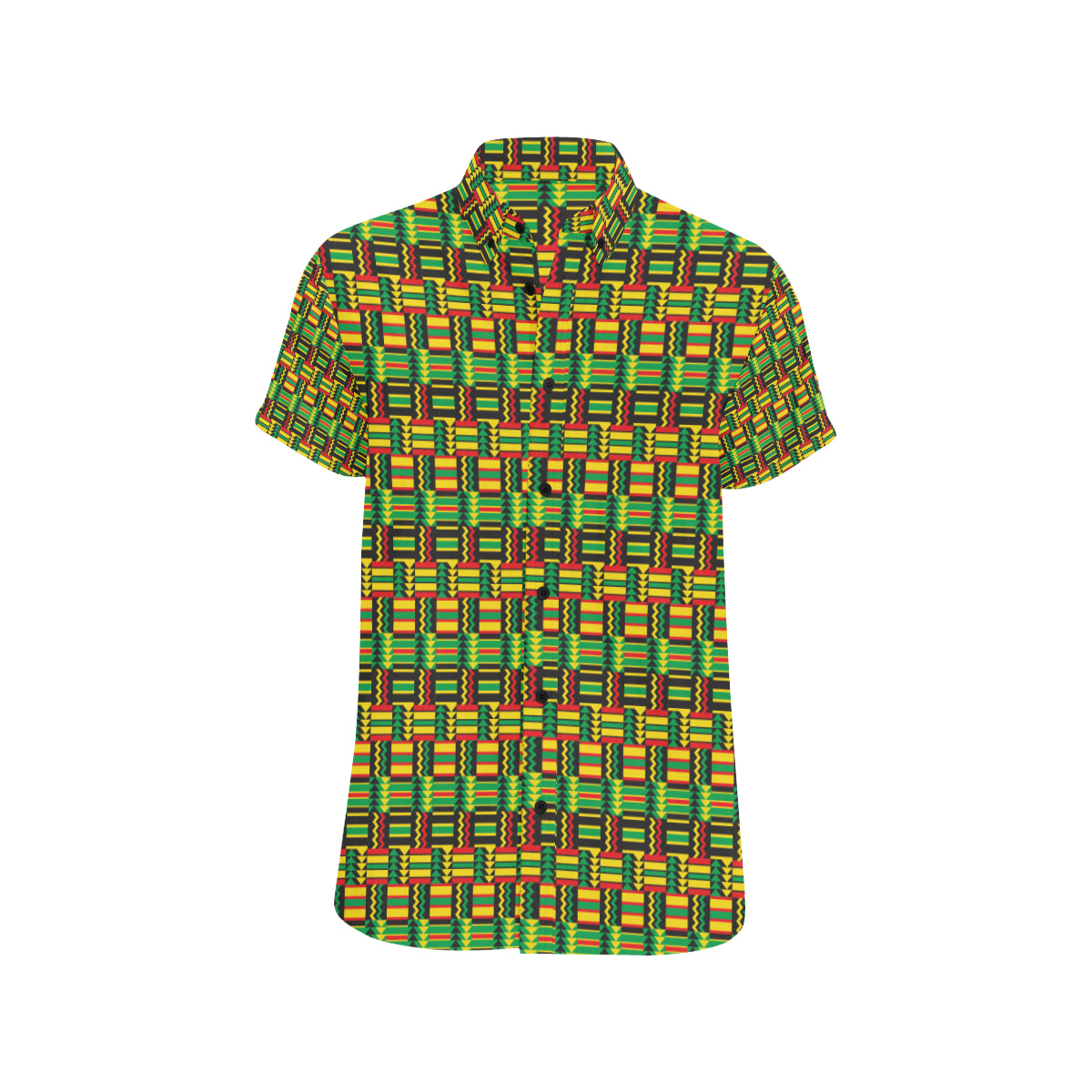 African Zip Zag Print Pattern Men's Short Sleeve Button Up Shirt