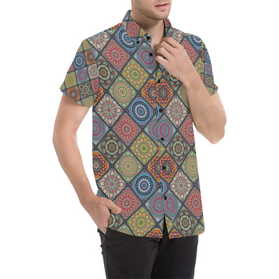 Bohemian Pattern Print Design 05 Men's Short Sleeve Button Up Shirt