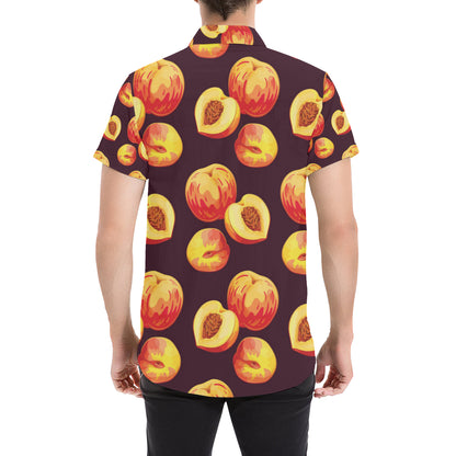 Peach Pattern Print Design A04 Men's Short Sleeve Button Up Shirt