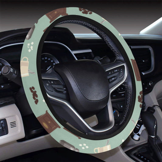 Coffee Pattern Print Design 04 Steering Wheel Cover with Elastic Edge