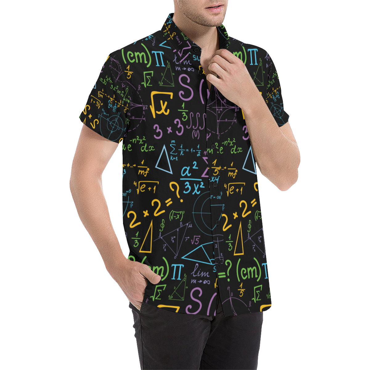 Math Pattern Print Design 03 Men's Short Sleeve Button Up Shirt
