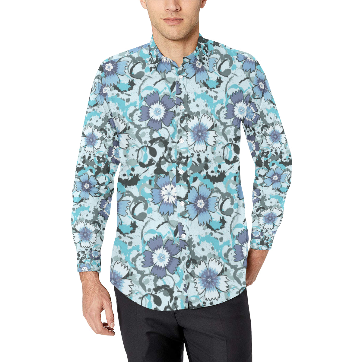 Carnations Pattern Print Design CN04 Men's Long Sleeve Shirt