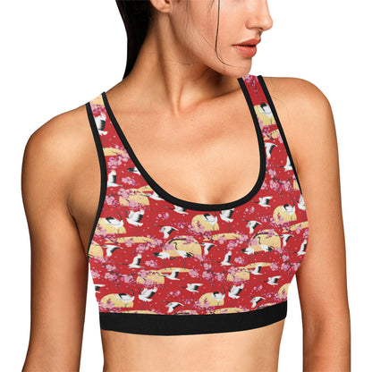 Crane Pattern Print Design 04 Sports Bra