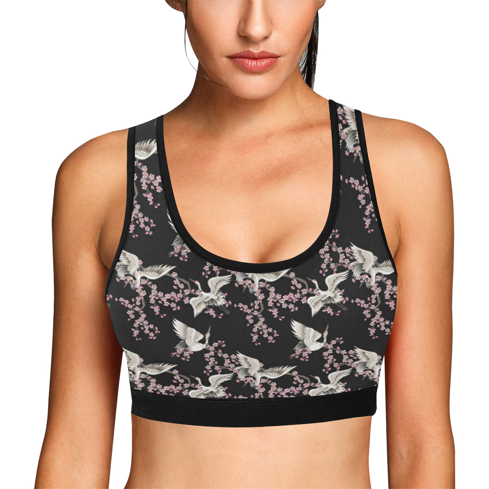 Crane Pattern Print Design 01 Sports Bra