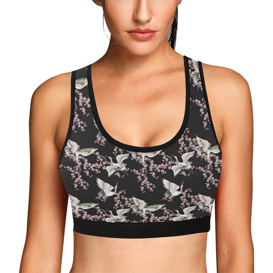 Crane Pattern Print Design 01 Sports Bra
