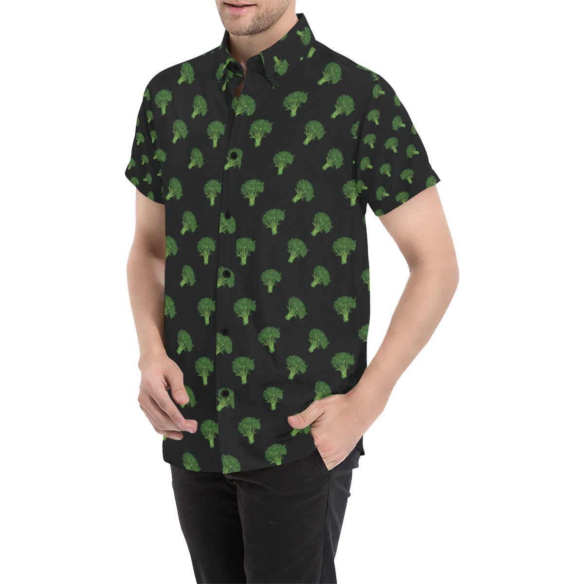 Broccoli Pattern Print Design 04 Men's Short Sleeve Button Up Shirt