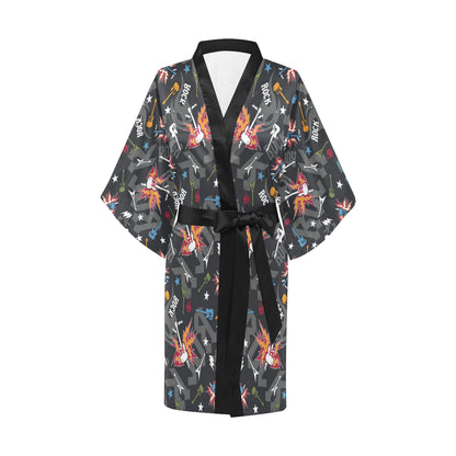 Rock and Roll Pattern Print Design A01 Women's Short Kimono