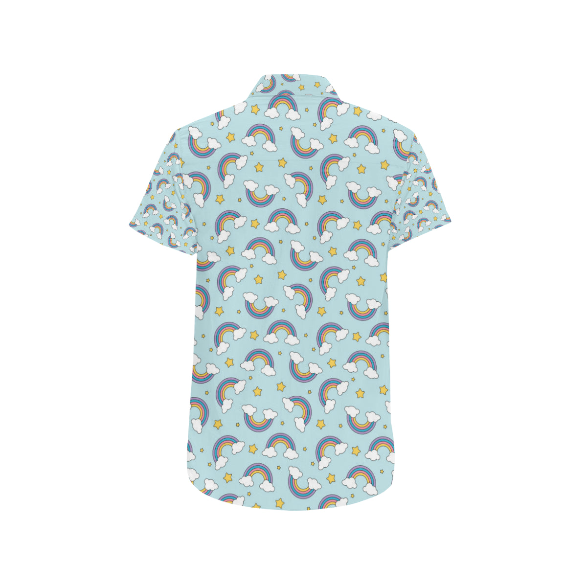 Rainbow Cloud Print Pattern Men's Short Sleeve Button Up Shirt