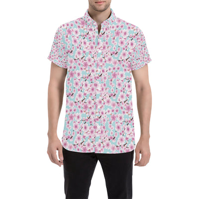 Cherry Blossom Pattern Print Design 01 Men's Short Sleeve Button Up Shirt