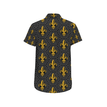 Fleur De Lis Gold Pattern Print Design 01 Men's Short Sleeve Button Up Shirt