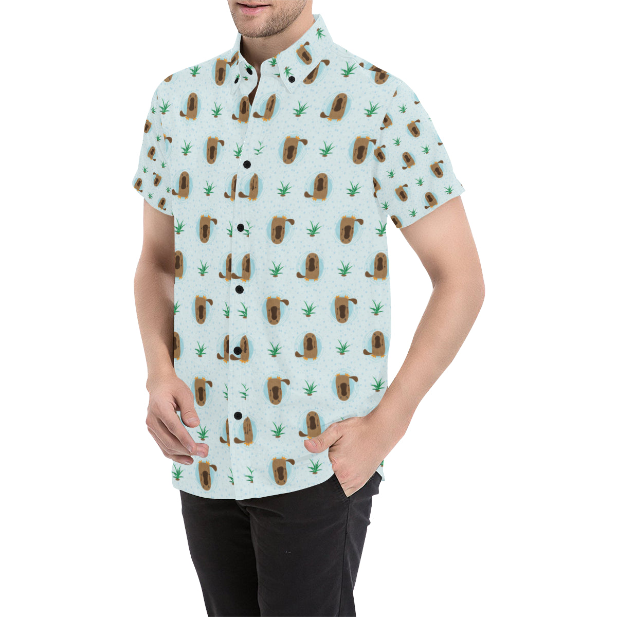 Platypus Pattern Print Design A04 Men's Short Sleeve Button Up Shirt