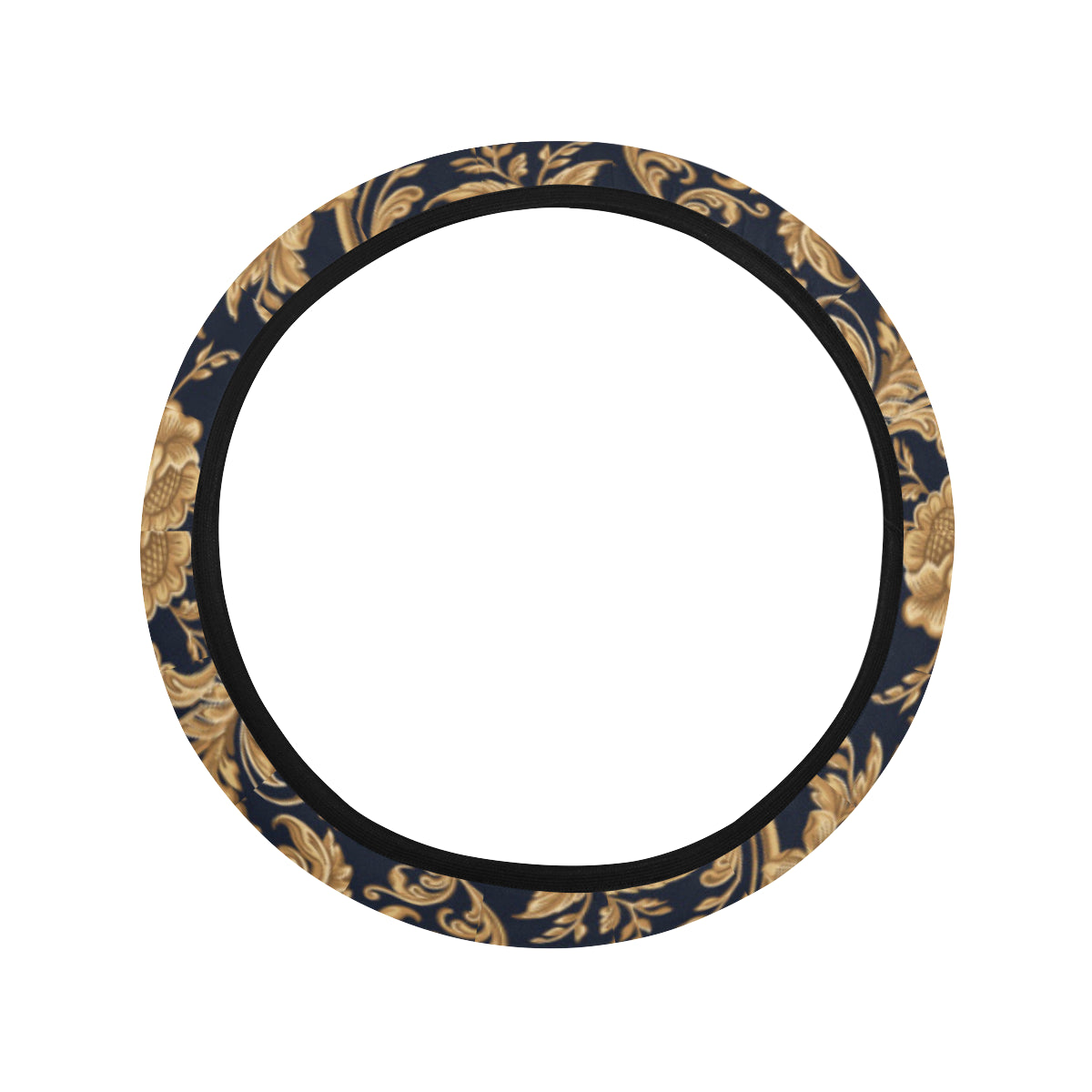 Baroque Golden Pattern Print Design 03 Steering Wheel Cover with Elastic Edge