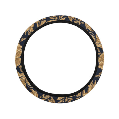 Baroque Golden Pattern Print Design 03 Steering Wheel Cover with Elastic Edge