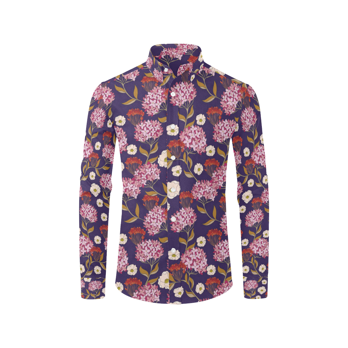 Hydrangea Pattern Print Design HD010 Men's Long Sleeve Shirt