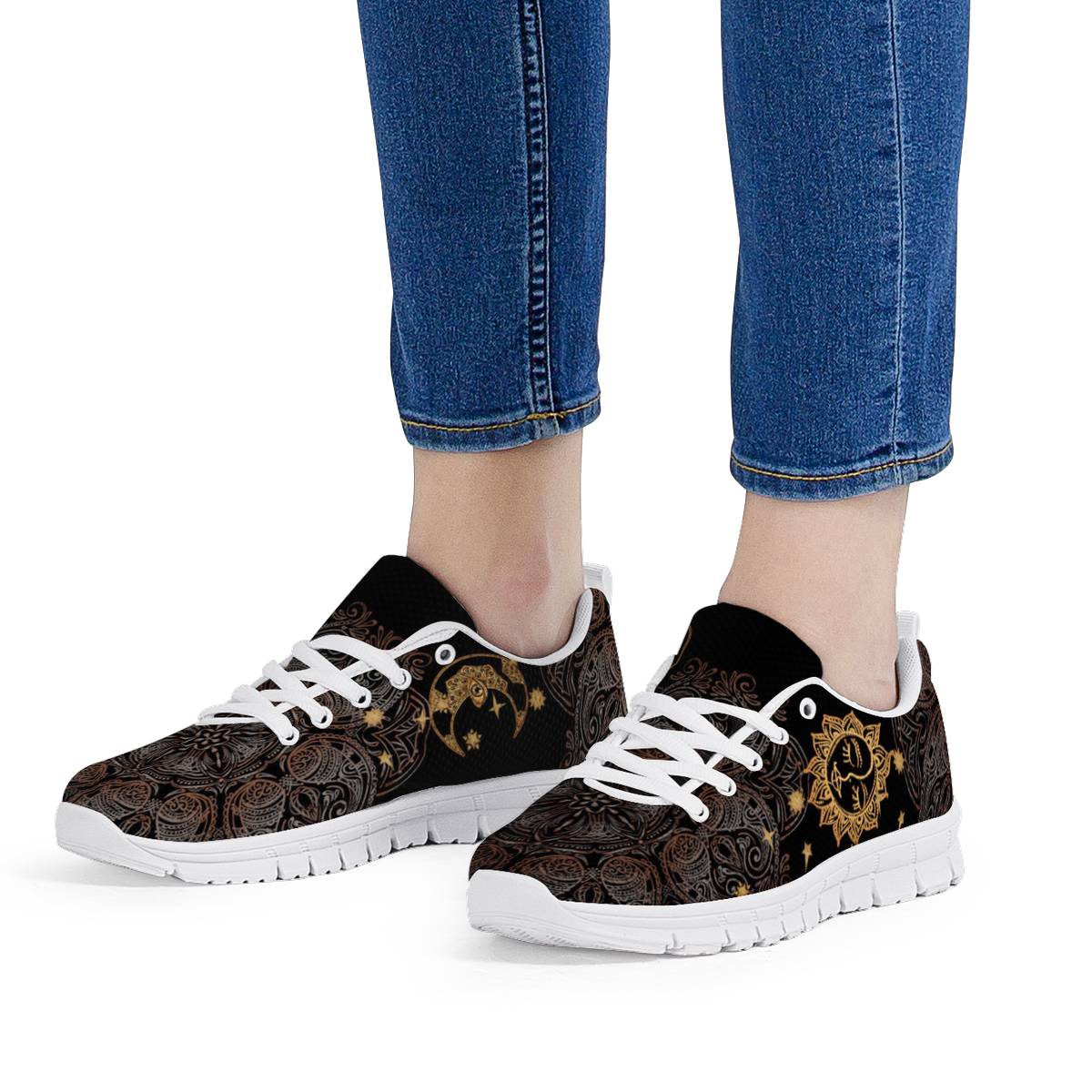 Gold Eye Sun Moon Mandala Women Sneakers Shoes