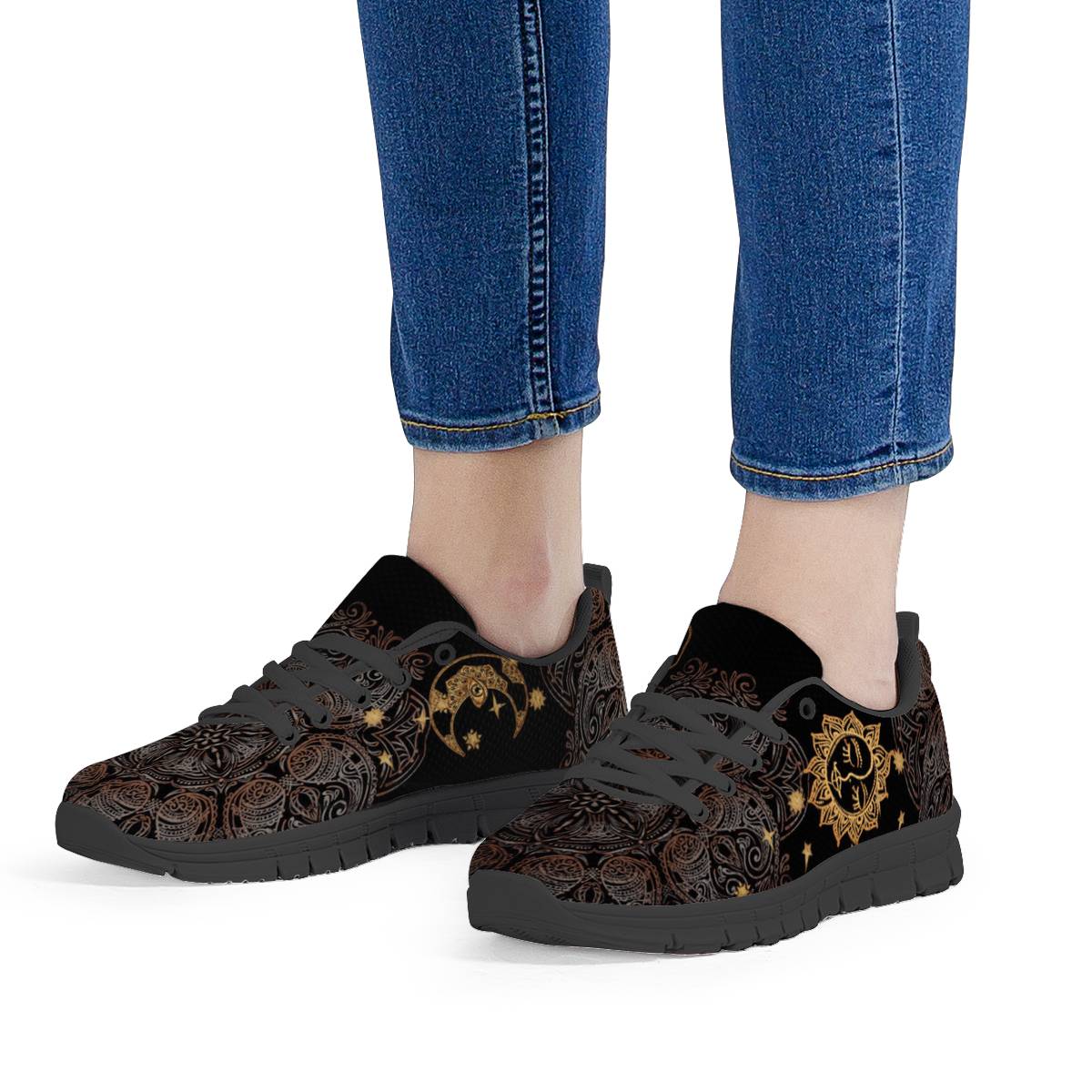 Gold Eye Sun Moon Mandala Women Sneakers Shoes