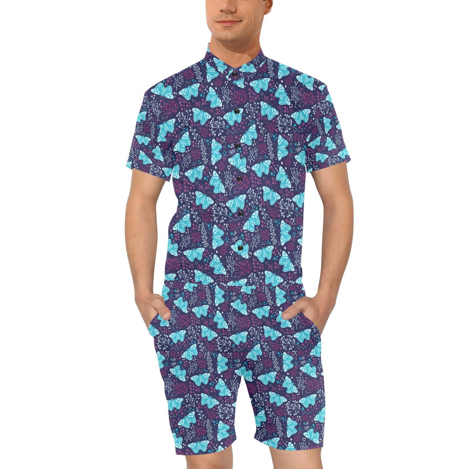 Butterfly Pattern Print Design 011 Men's Romper