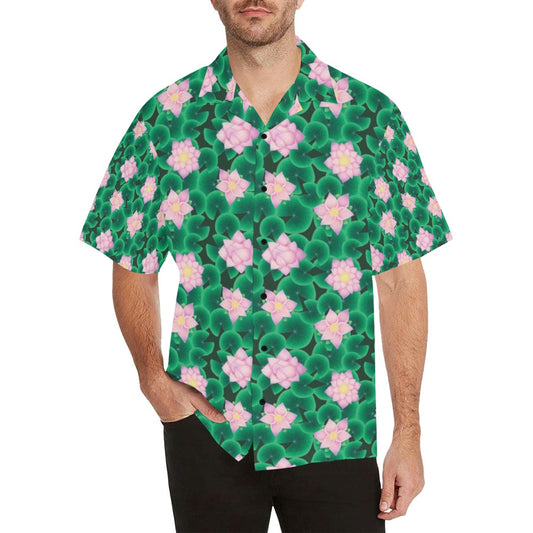 Water Lily Print Design LKS303 Men's Hawaiian Shirt