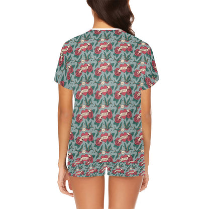 Tattoo Heart Print Design LKS301 Women's Short Pajama Set