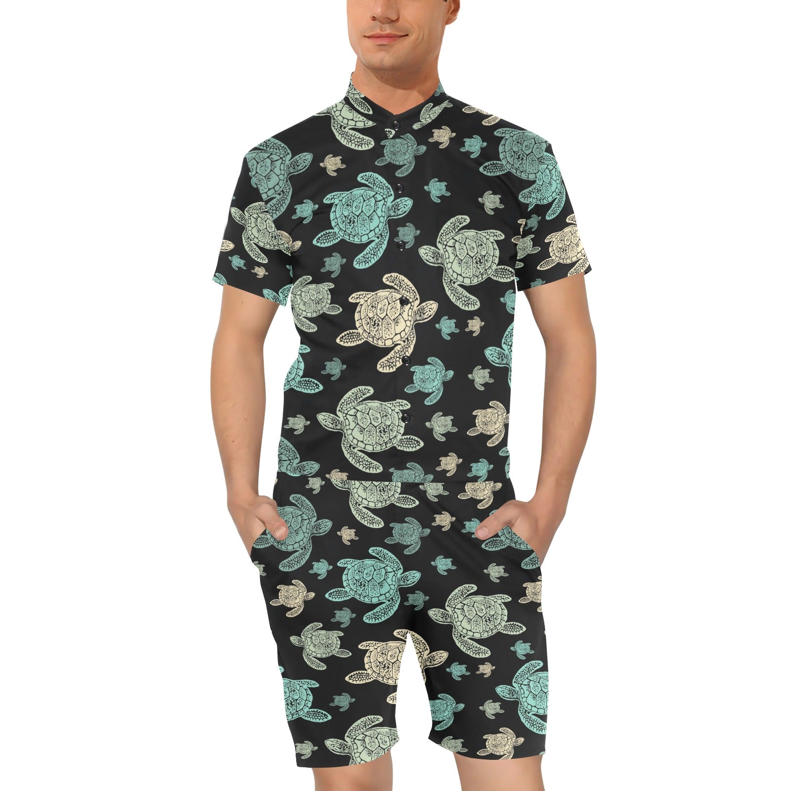 Sea Turtle Stamp Pattern Men's Romper