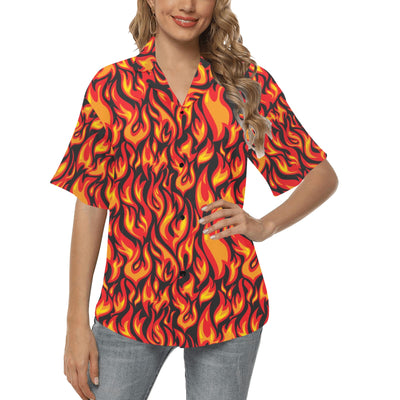 Flame Fire Print Pattern Women's Hawaiian Shirt