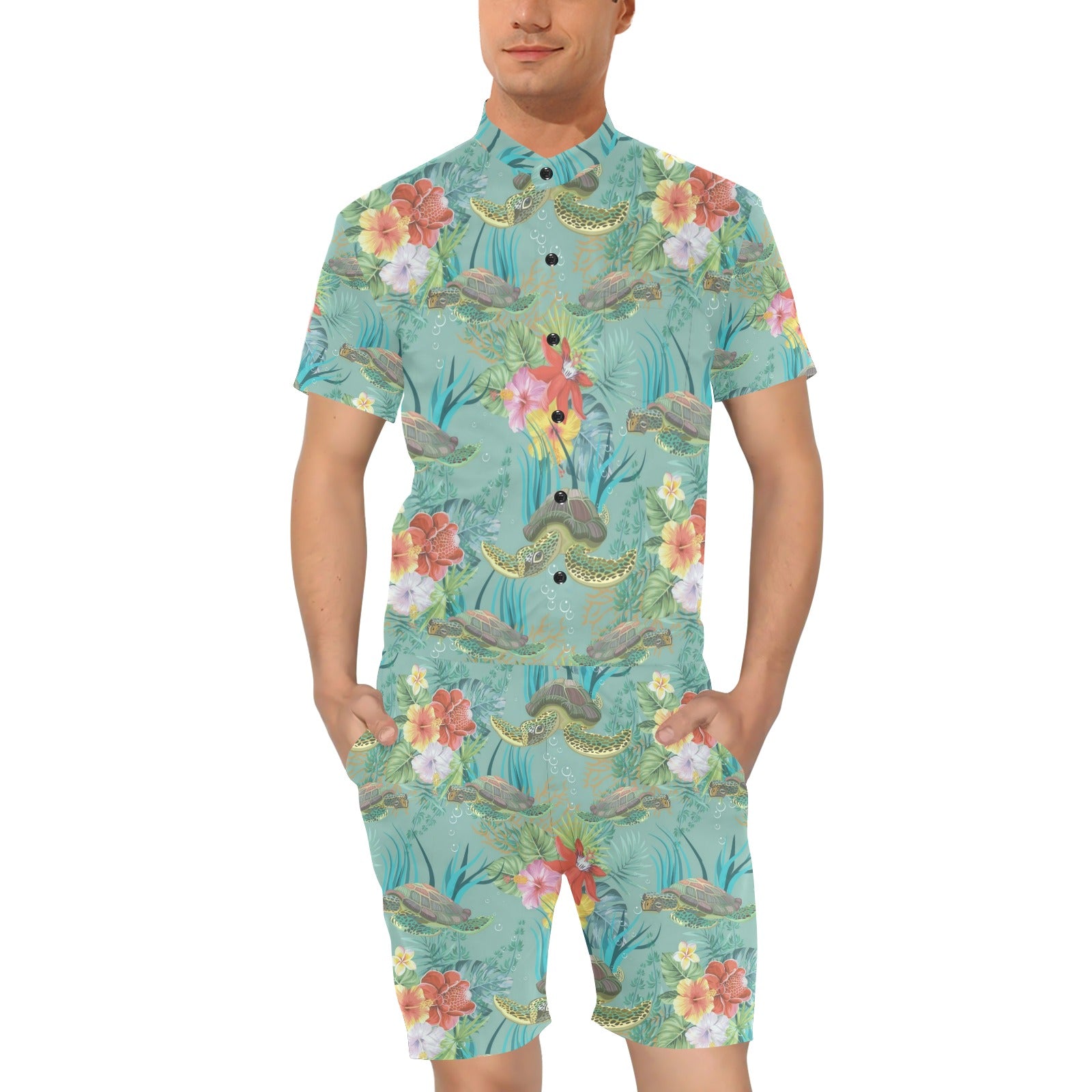 Sea Turtle Pattern Print Design T012 Men's Romper