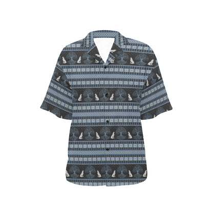 Wolf Tree of Life Knit Design Print Women's Hawaiian Shirt