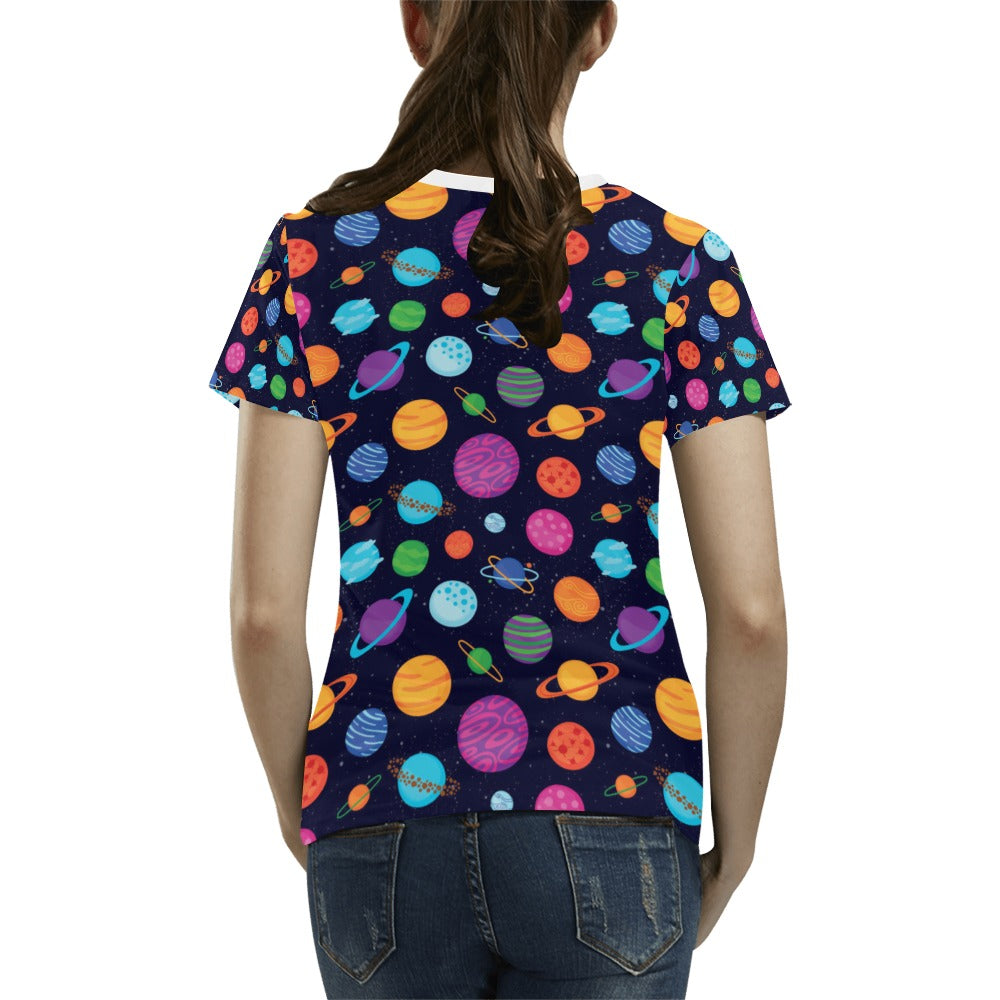 Planet Multicolor Print Design LKS302 Women's  T-shirt