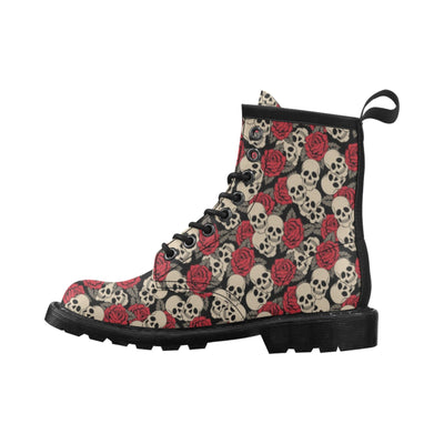 Skull And Roses Print Design LKS301 Women's Boots