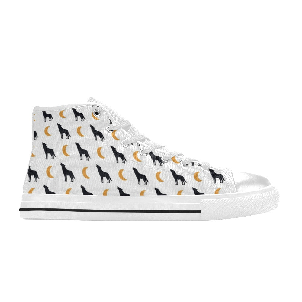 Wolf Moon Print Design LKS302 High Top Women's White Shoes