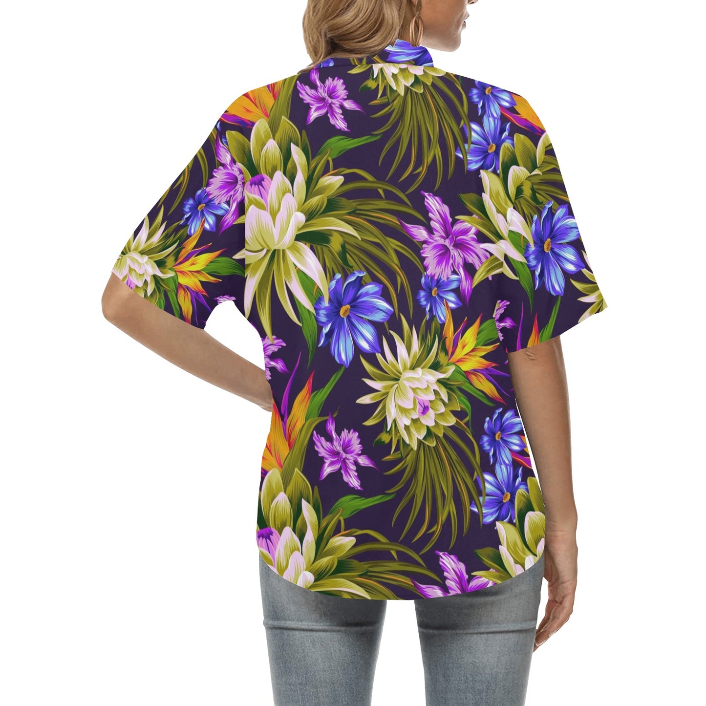 Water Lily Pattern Print Design WL08 Women's Hawaiian Shirt