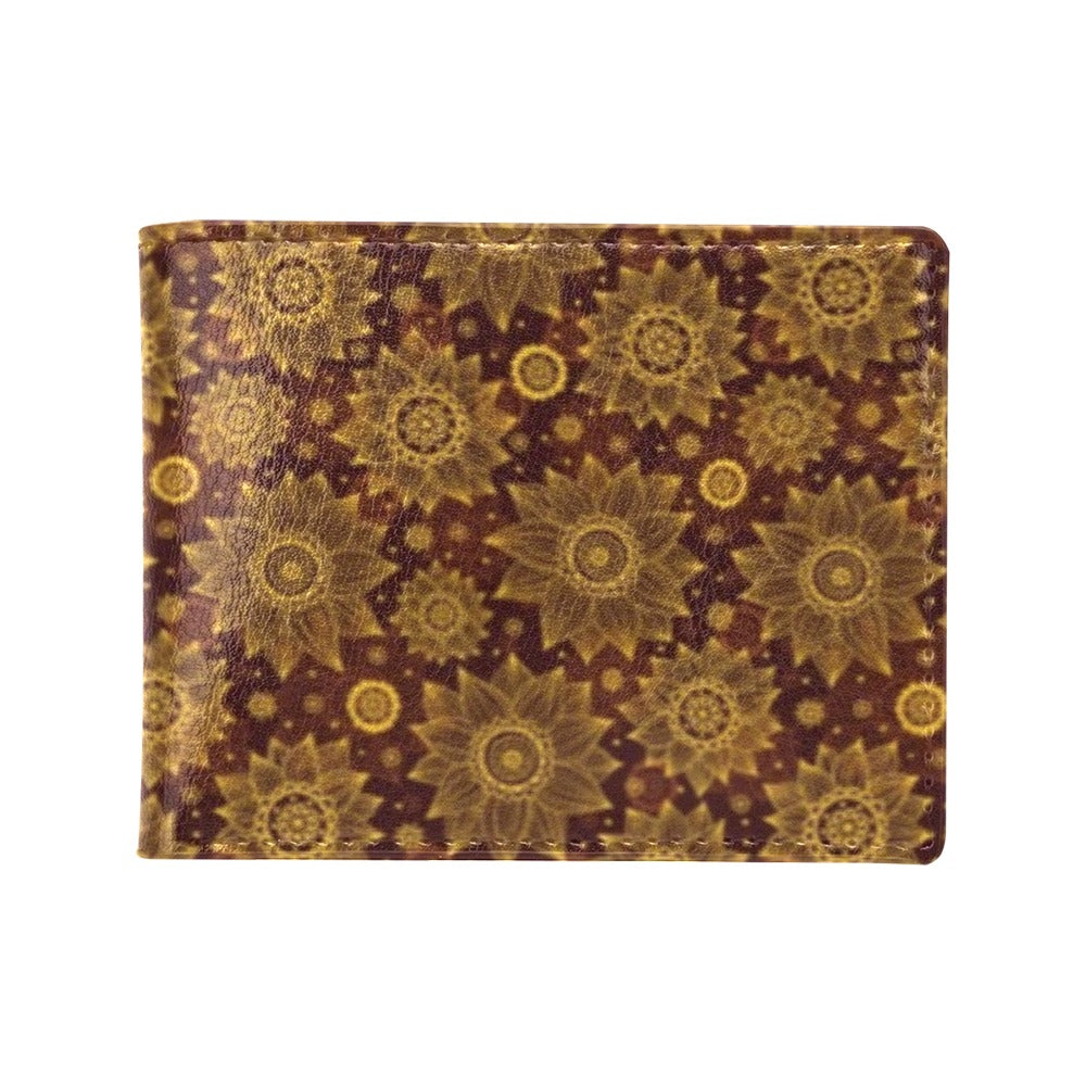 Gold Sunflower Hand Drawn Print Men's ID Card Wallet
