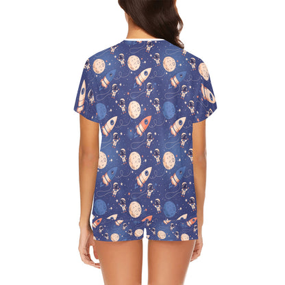 Space Astronaut Rocket Print Design LKS304 Women's Short Pajama Set