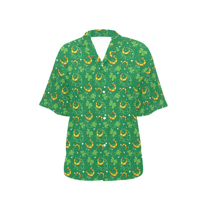 Shamrock With Horse Shoes Print Design LKS305 Women's Hawaiian Shirt