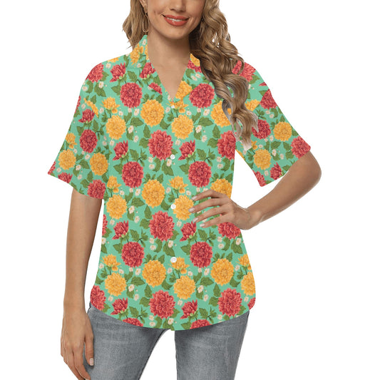 Dahlia Pattern Print Design DH011 Women's Hawaiian Shirt