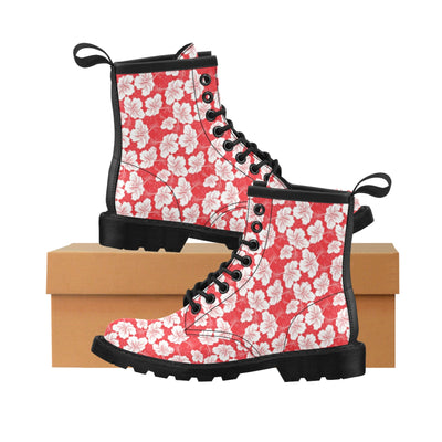 Flower Hawaiian Hibiscus Red Background Print Women's Boots