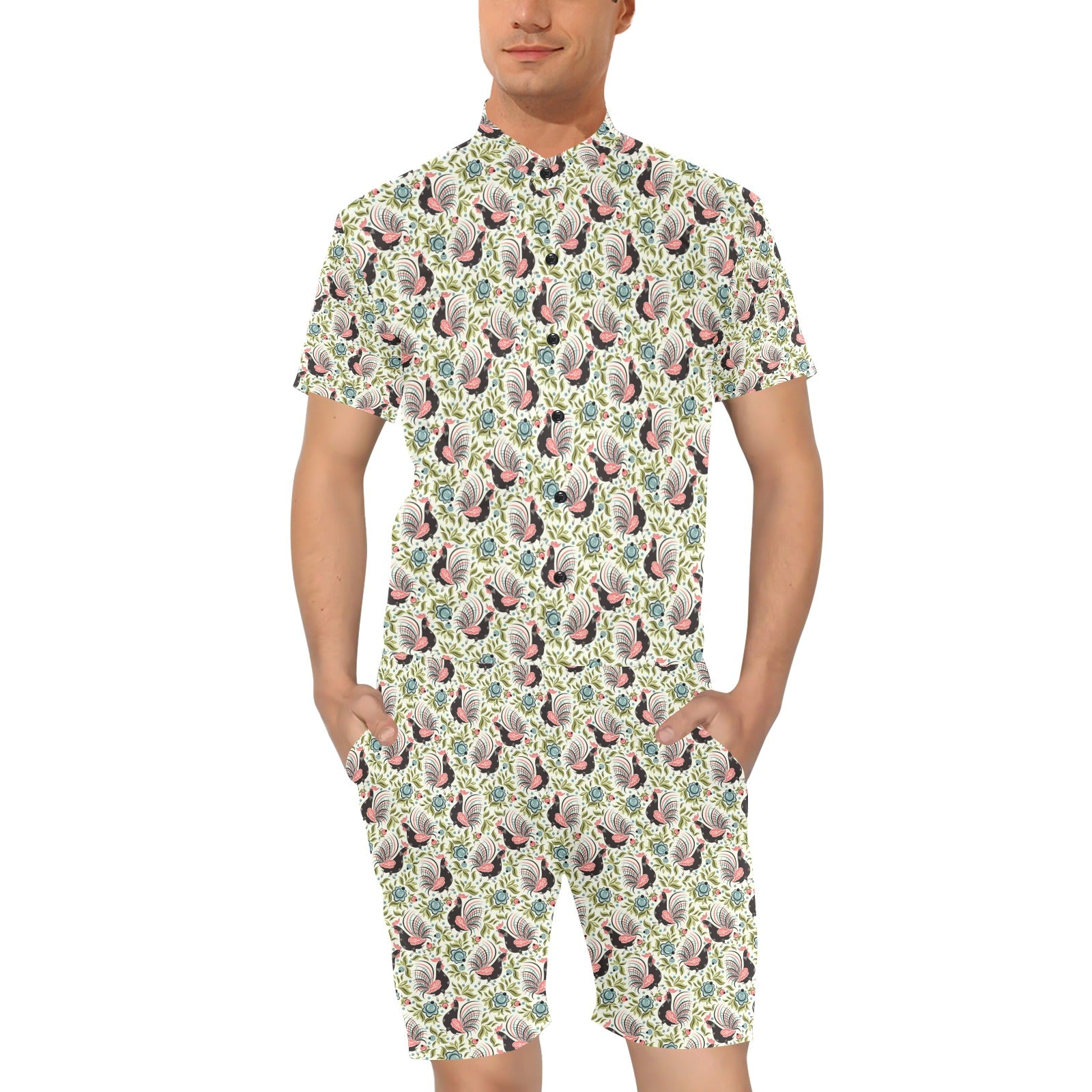 Rooster Print Design Men's Romper