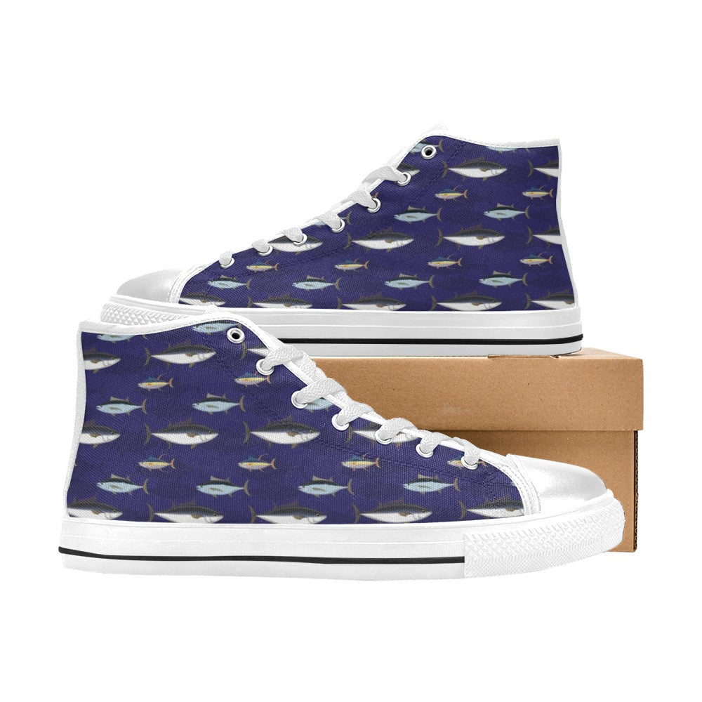 Tuna Fish Print Design LKS304 High Top Women's White Shoes
