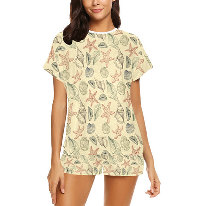 Seashell Print Design LKS305 Women's Short Pajama Set