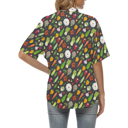 Vegan Pattern Themed Design Print Women's Hawaiian Shirt