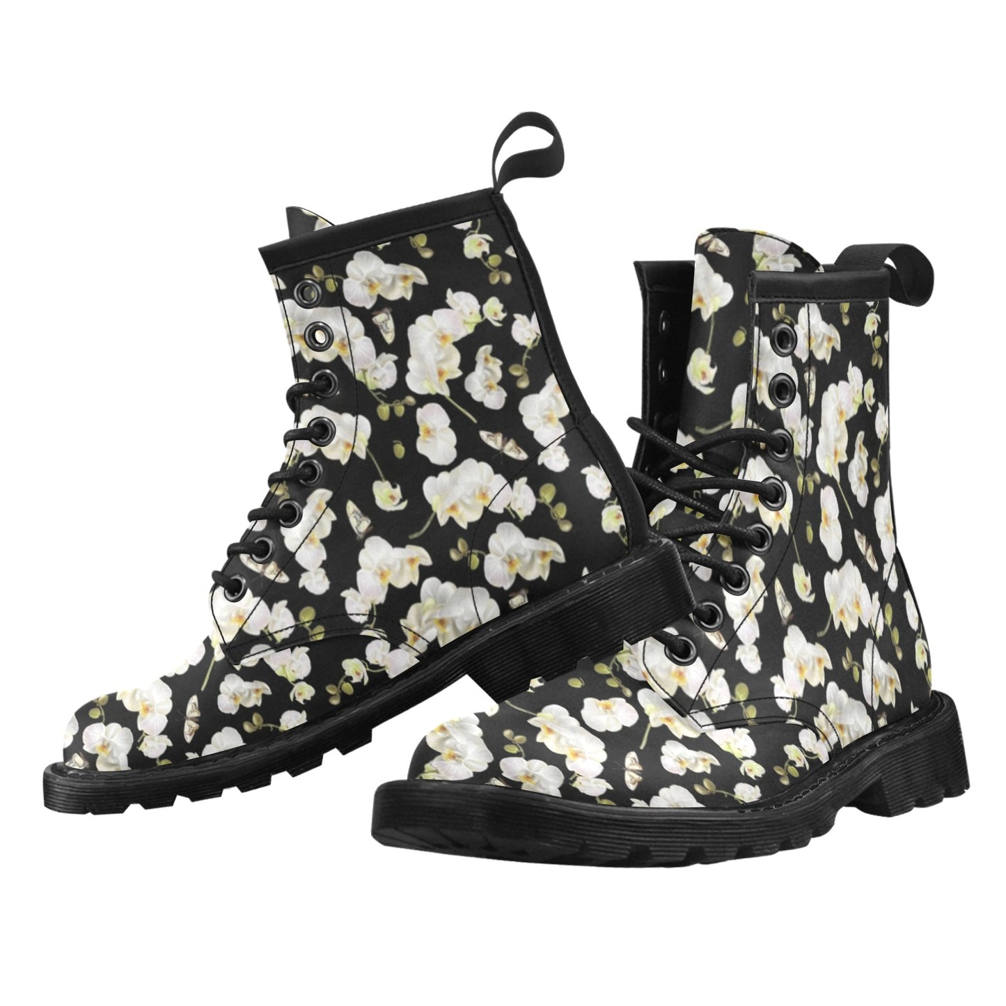 Orchid White Pattern Print Design OR011 Women's Boots