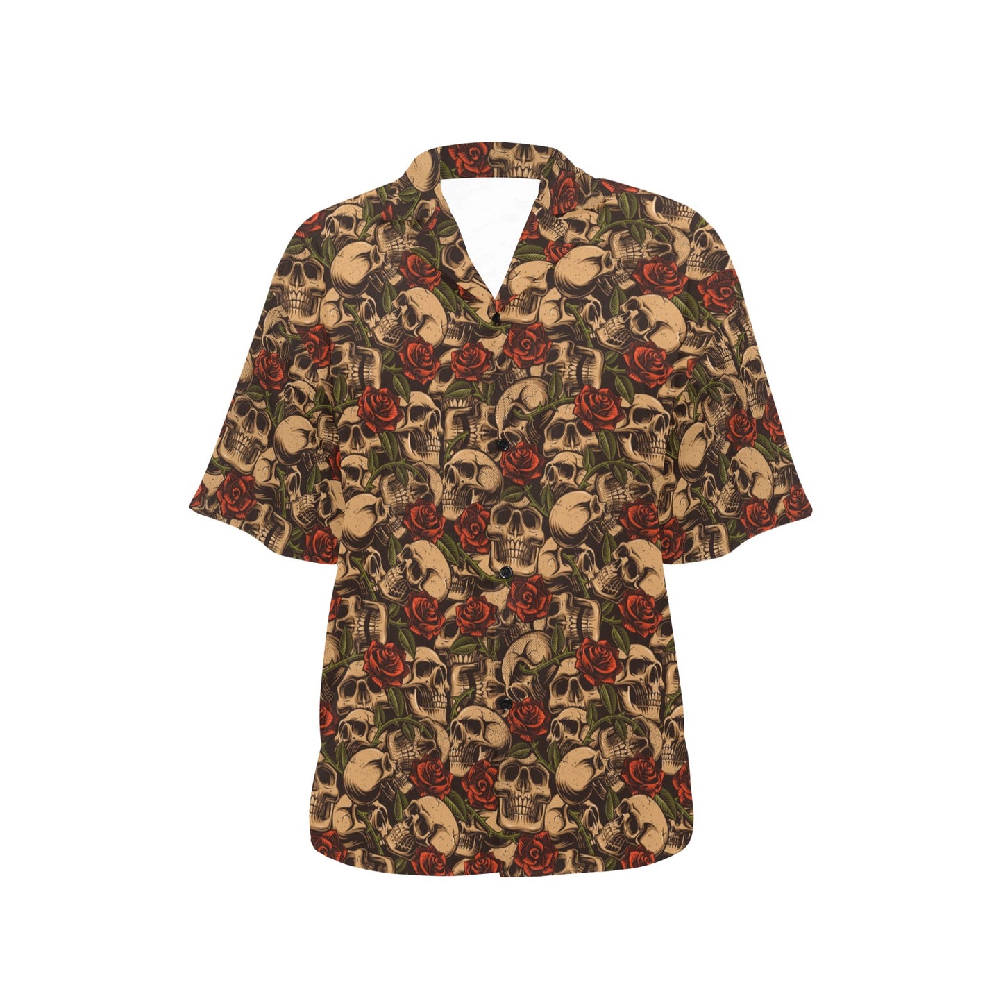 Skull Roses Vintage Design Themed Print Women's Hawaiian Shirt